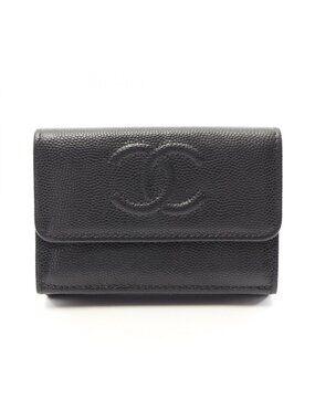Chanel Trifold Wallet CC Logo Small Flap Black Caviar Leather